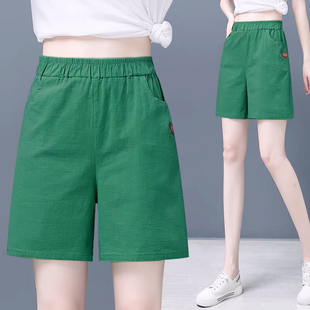 纯棉高腰阔腿短裤 中年妈妈休闲五分裤 女夏季 宽松大码 薄款 2025新款
