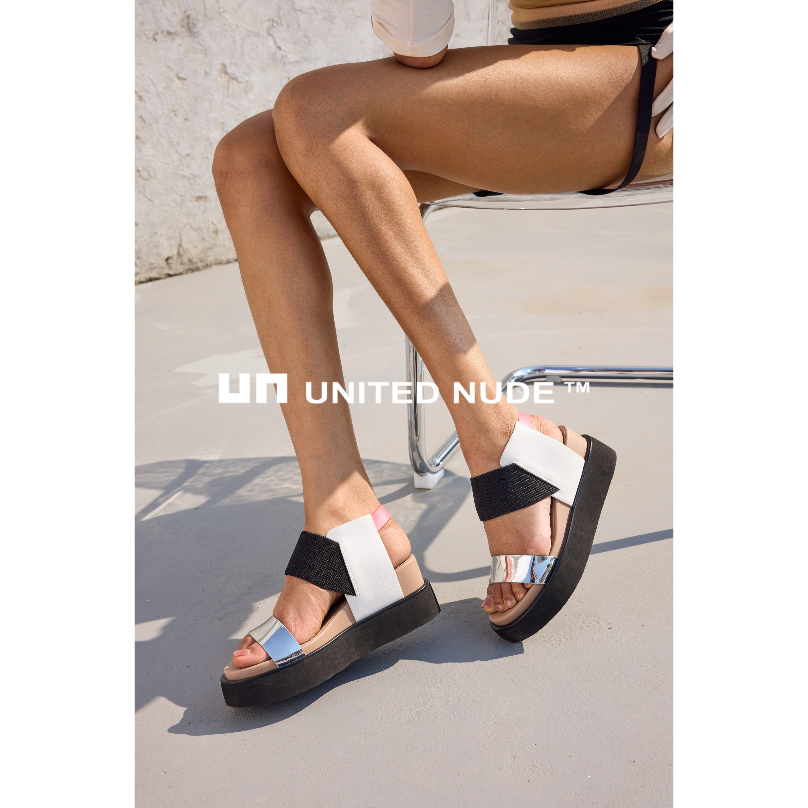 UN unitednude2025春夏新品Rico Sandal女鞋时尚平底松紧带拼色鞋