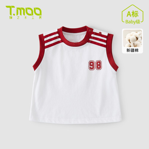 T.MOO藤之木男女宝宝夏季背心运动服无袖数字印花可爱外出日常服