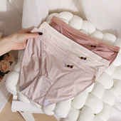 夏季 女性感纯欲高开叉低腰三角甜美短裤 冰丝法式 缎面少女窄边内裤