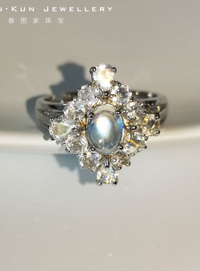 珠宝月光石水滴椭圆形刻面戒指环