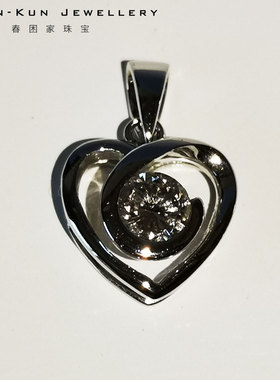 珠宝白金天然圆形钻石项链吊坠