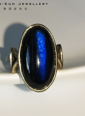 椭圆形宝石级猫眼恶魔翅膀戒指环