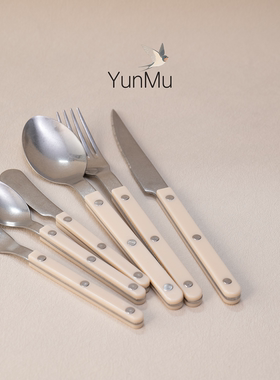 304不锈钢小酒馆象牙白中古刀叉勺蛋糕勺叉黄油刀家用法式西餐具