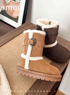 书萌女童雪地靴2025新款冬季加绒保暖儿童靴子小童短靴女宝宝棉鞋