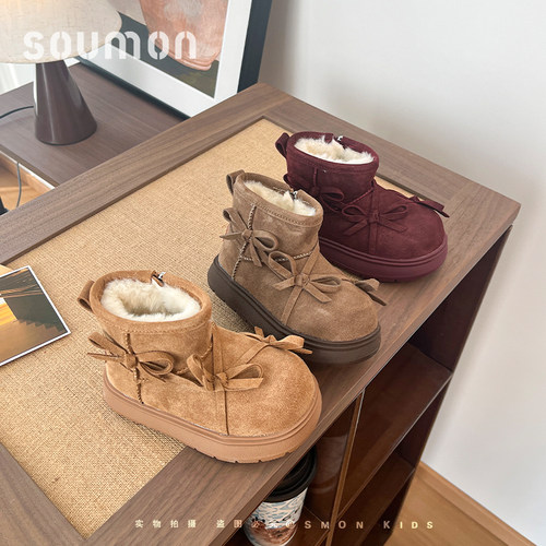 书萌儿童雪地靴2025新款冬季女童加绒保暖棉鞋韩版公主靴宝宝短靴