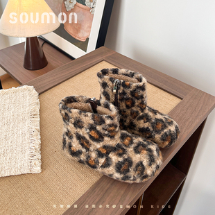 书萌女童二棉鞋2026新款冬季加绒保暖女孩外穿毛毛鞋儿童靴子软底