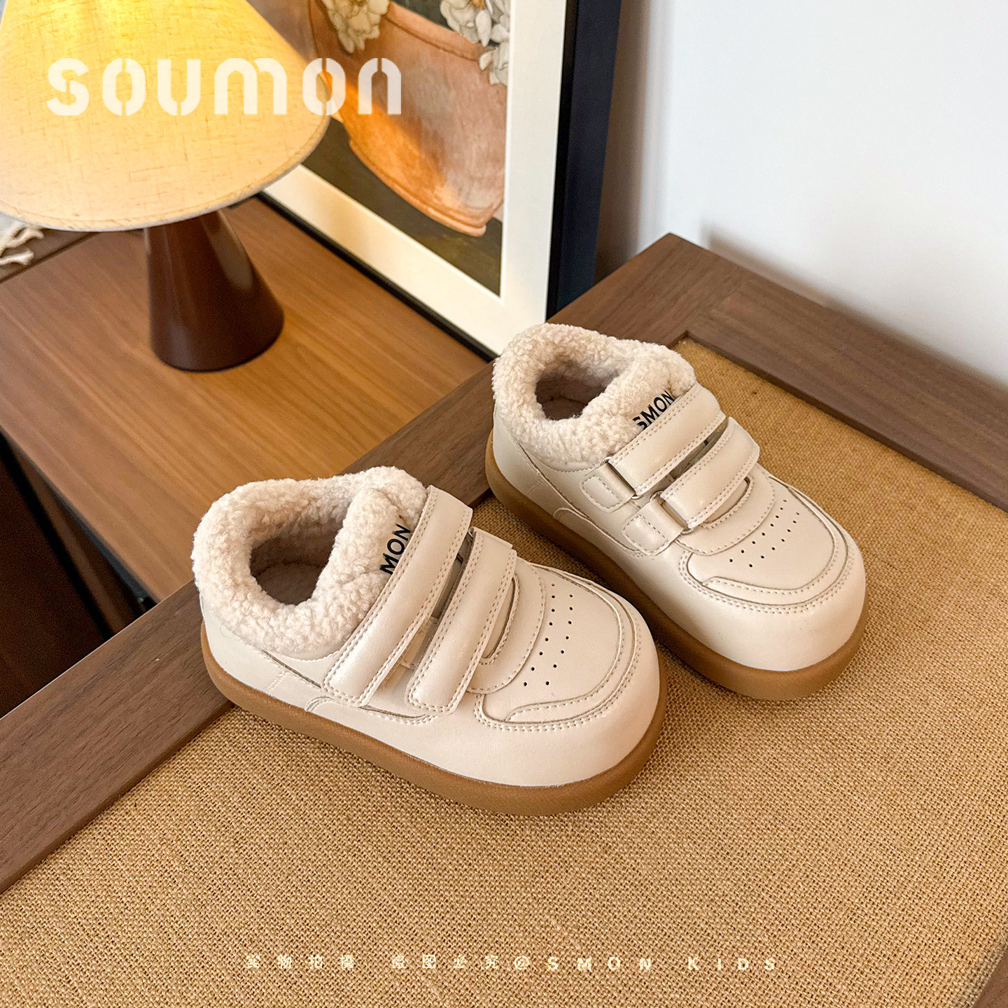 儿童低帮板鞋秋冬加绒二棉鞋女童休闲鞋软底雪地棉男小童矮帮棉鞋