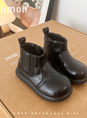 女童黑色皮靴小童切尔西靴女款2025秋季新款儿童靴子软底宝宝短靴