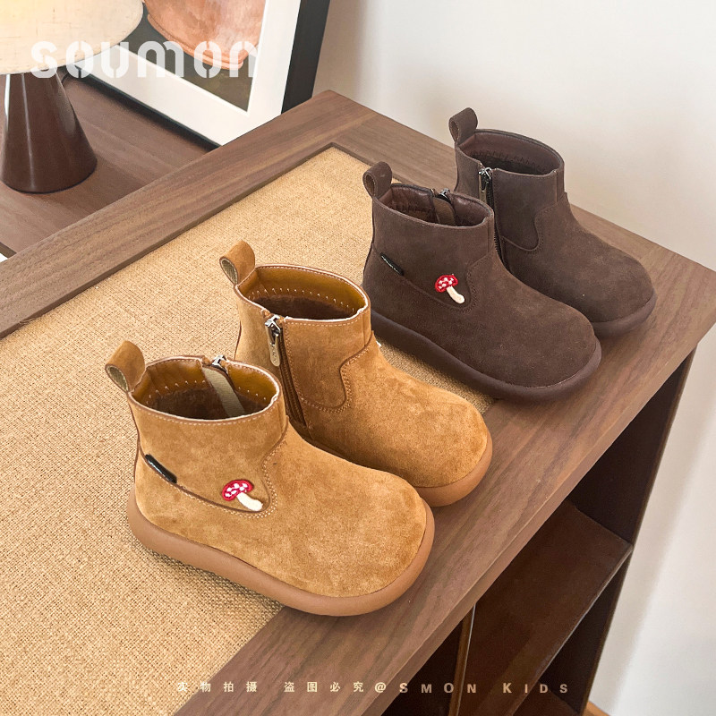 儿童马丁靴防滑短靴软底宝宝皮靴加绒保暖女童靴子冬季小童二棉靴