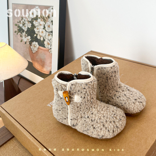 书萌童鞋女童雪地靴2026新款冬季加绒保暖女宝宝毛绒大棉鞋公主靴