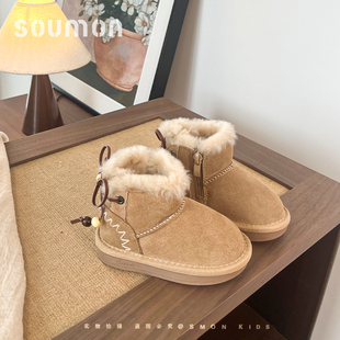 书萌女童雪地靴冬季加绒保暖棉靴韩版女宝宝公主靴儿童保暖鞋软底