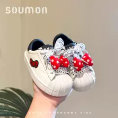 Shumeng Children's Sports Shoes 2026 Spring and Autumn New Style Little Girls' Bowknot Polka Dot Cartoon Casual Shoes Versatile Sneakers