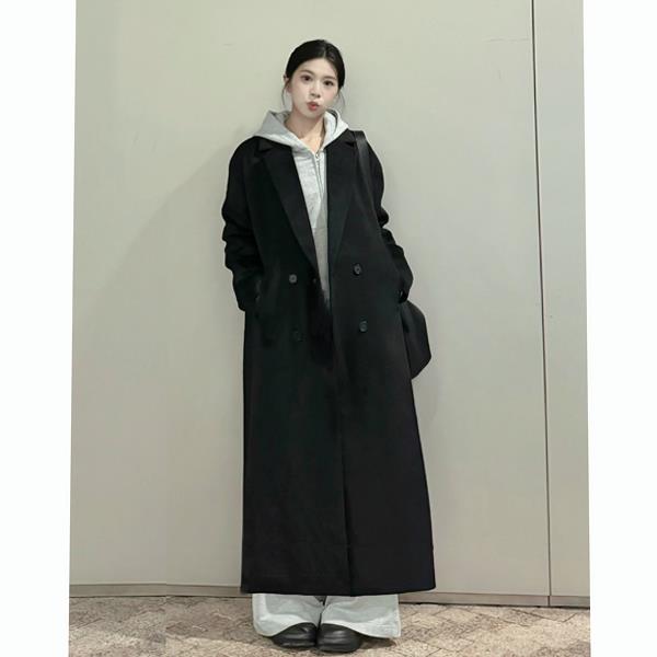 双面呢羊绒大衣女高个子加长款显瘦秋冬季新款黑色到脚踝呢子外套