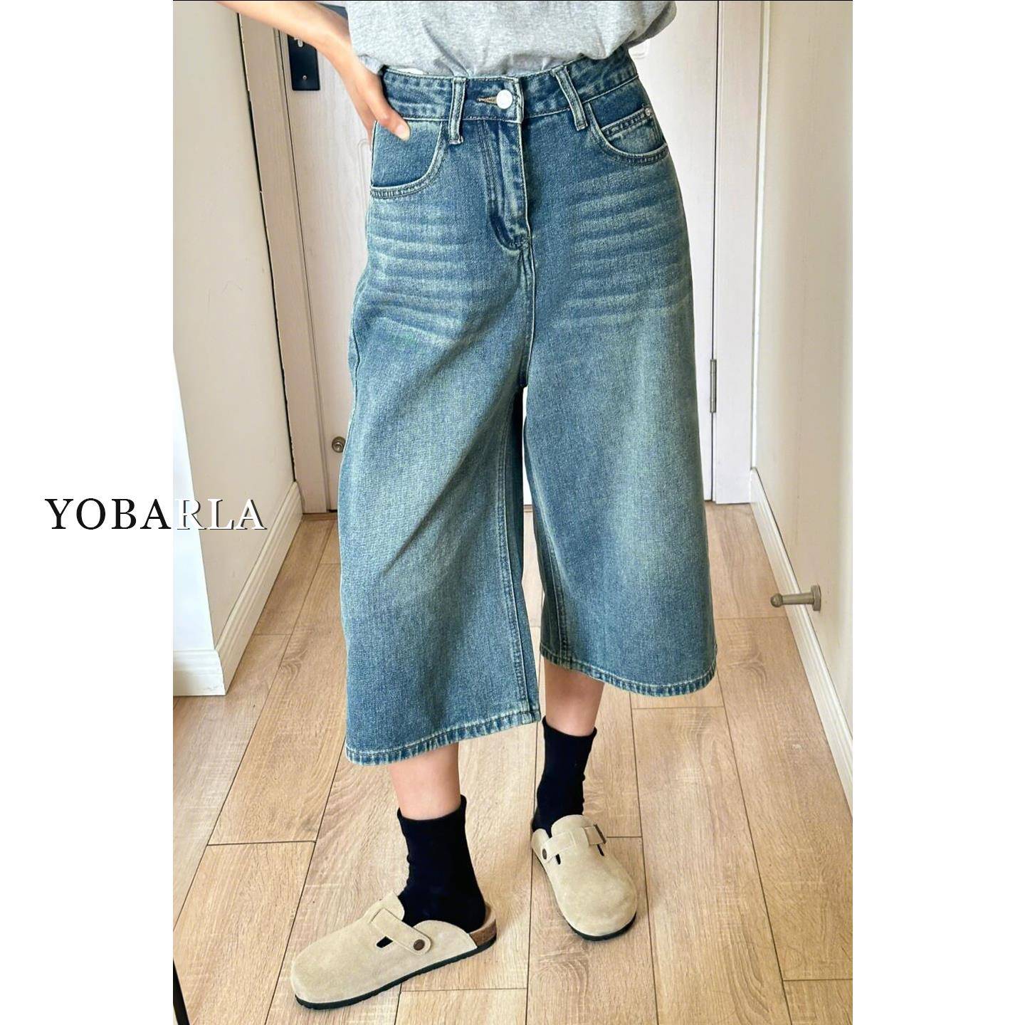 复古阔腿七分牛仔裤女夏季高腰大码胖mm宽松显瘦梨型身材直筒裤子