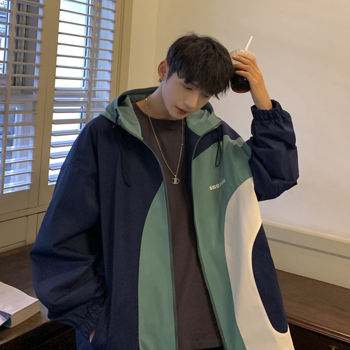 拼色潮牌夹克男士加绒外套M229/P7088加绒款P90118，男装夹克，电商A146