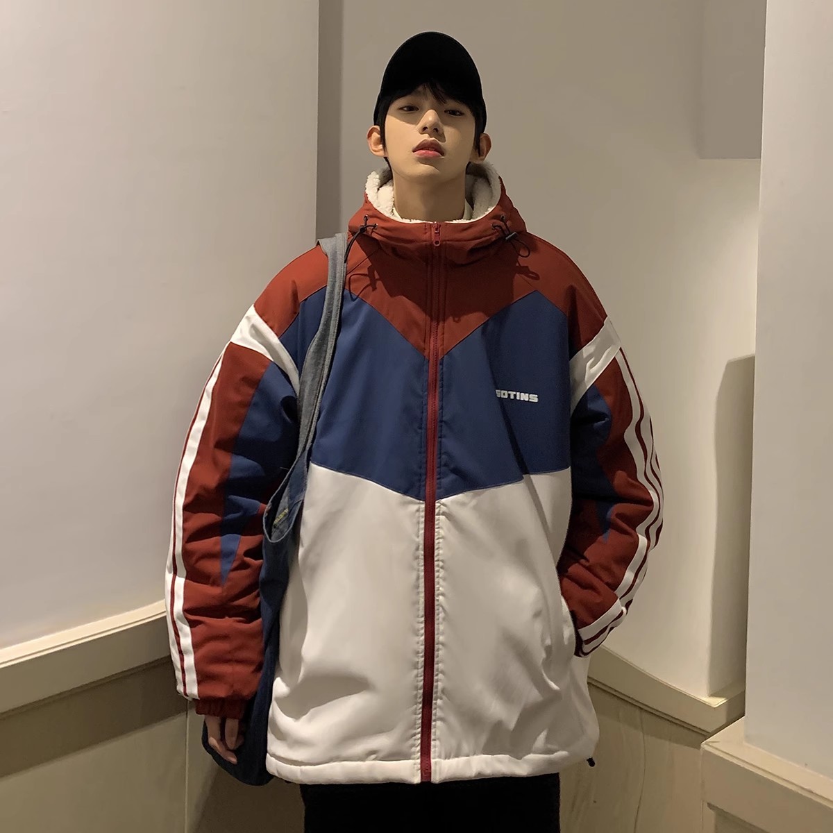 2025冬装新款潮牌撞色羊羔毛加厚棉衣男外套M265/P128148,男装棉衣,电商A146