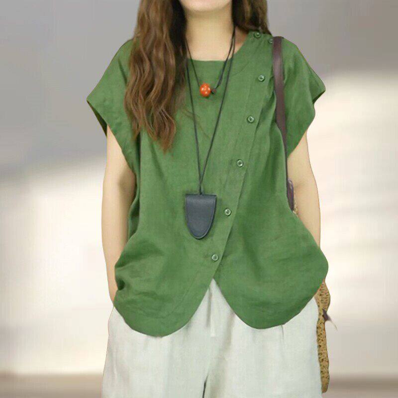 斜扣不规则衬衫女夏凉感显瘦