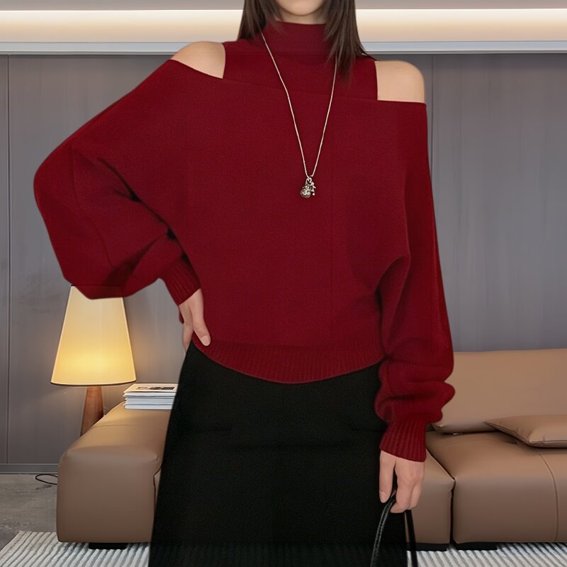 高级感休闲风露肩设计针织衫