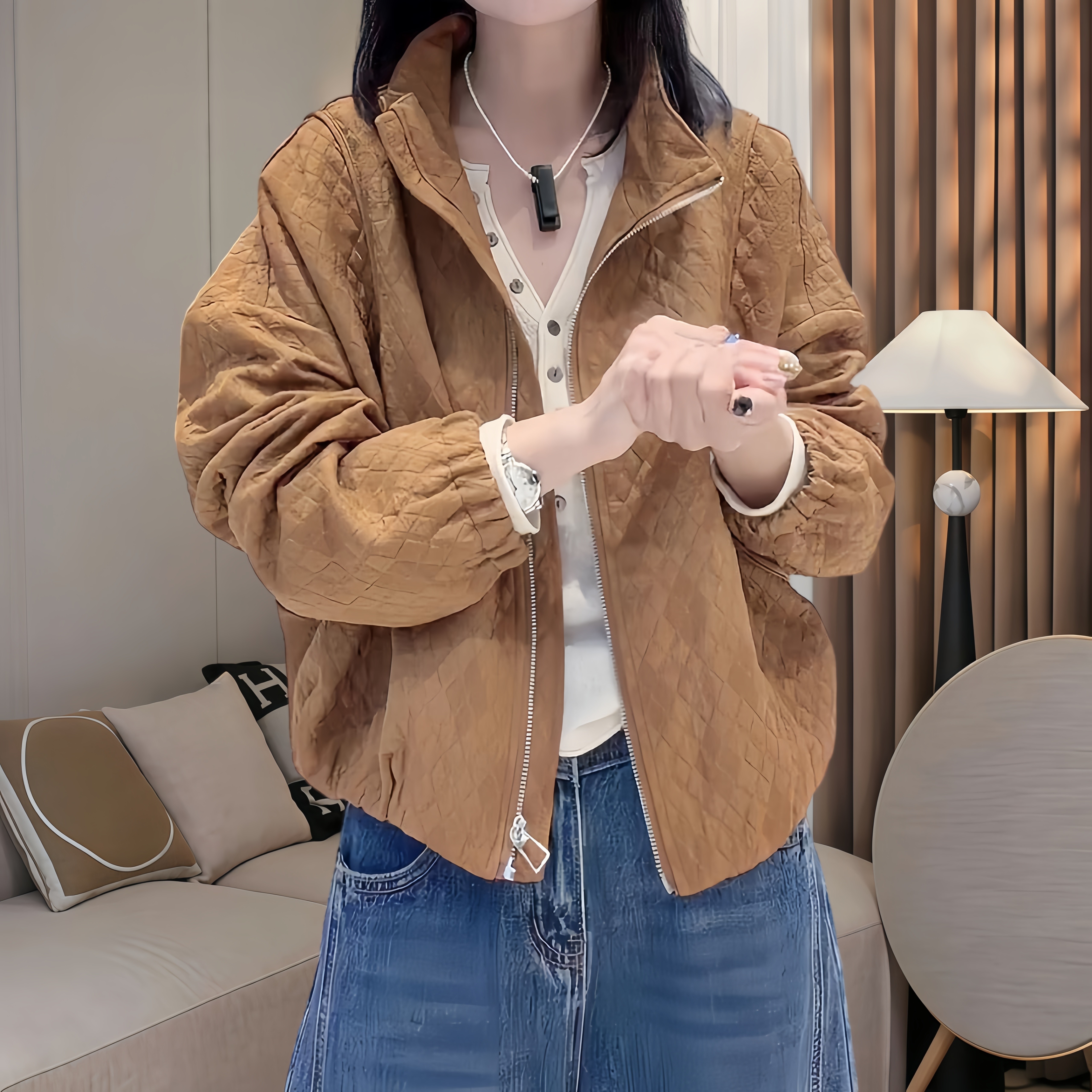 大码时尚休闲风保暖棉服女装新款小众洋气显瘦气质立领拉链外套潮