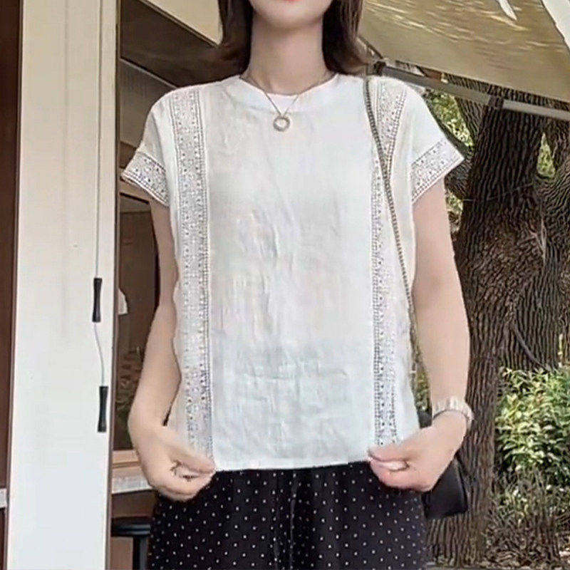 韩版夏季蕾丝拼接大码显瘦衬衫