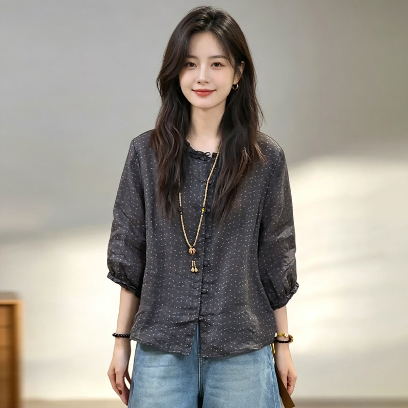 大码时尚舒适感显瘦衬衫百搭波点设计衬衣女款2026新款休闲风上衣