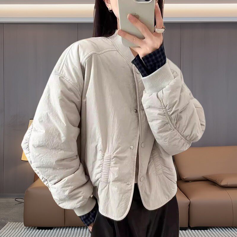 大码时尚休闲风保暖棉服新款通勤显瘦气质长袖上衣秋冬百搭开衫女