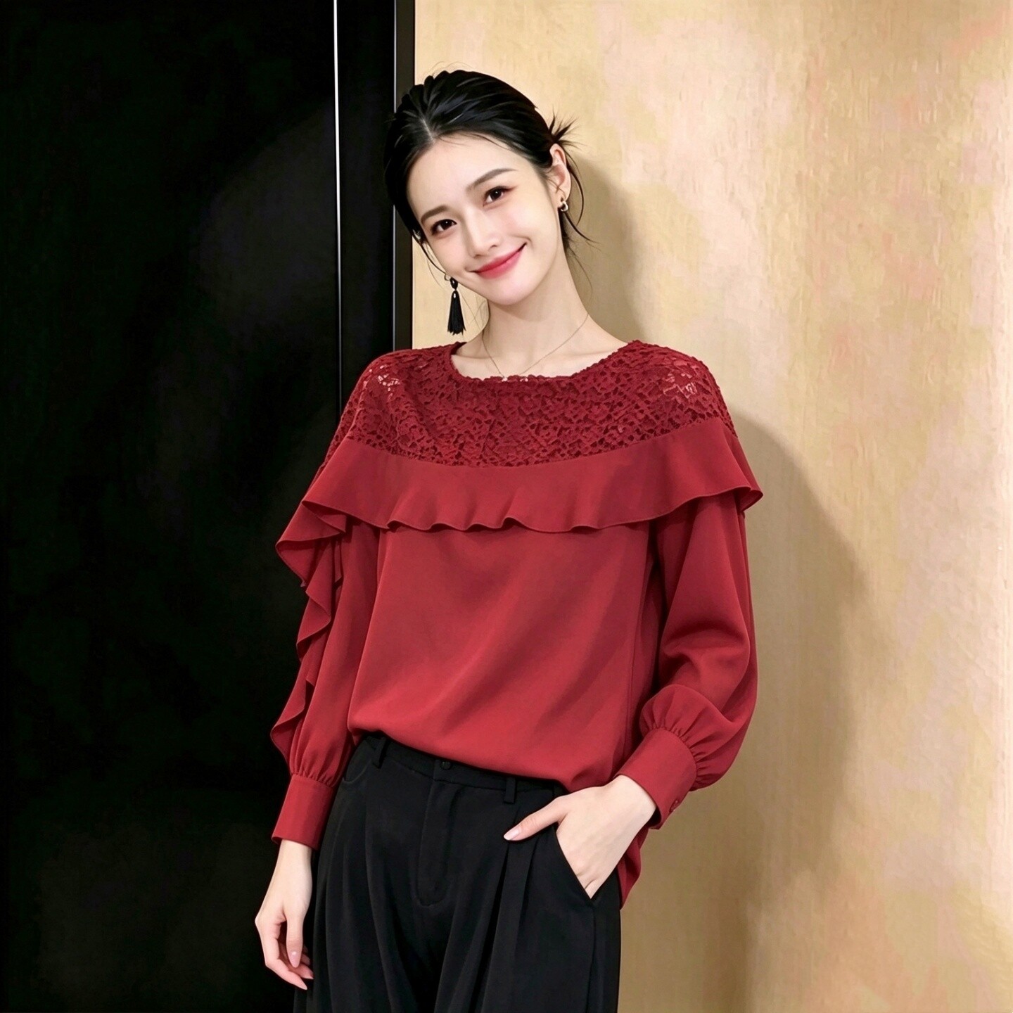 时尚单品荷叶边长袖衬衫女款2026新款小众设计适合单穿的韩系上衣