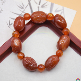 天然战国红玛瑙手串雕刻十八罗汉佛珠手串男款简约玉石手链 Rwbuy