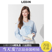 乐町花朵印花圆领卫衣25年春季 上衣韩系蓝色卫衣 宽松短款 新款 女装