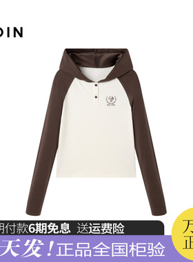 【商场同款】乐町2024冬季新款修身插肩戴帽长袖T恤C2CPE4101