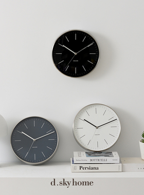 荷兰进口karlsson minimal银色宽边圆形金属挂钟 北欧简约静音钟