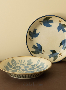 日本进口BISQUE美浓烧KUKKA LOKKI海鸥系列日式餐碗餐盘圆形平盘