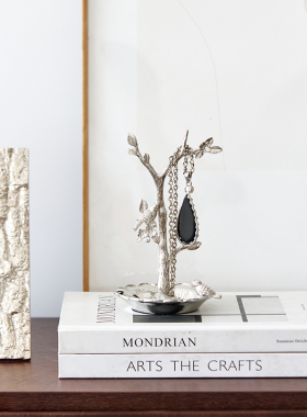 迪斯凯 欧式轻奢银色栖枝灵鹊首饰盘 项链戒指首饰杂物收纳盘摆件