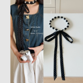 法式 ins腰链腰带高级感甜美绑发带 复古波点珍珠项链丝巾女夏季