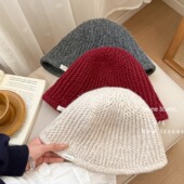出口日本高品质含羊毛盆帽女2025秋冬简约针织帽韩版 显脸小毛线帽