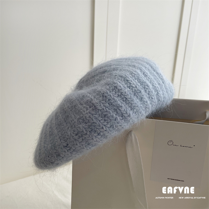 兔毛贝雷帽女秋冬针织