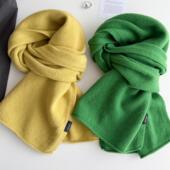 松弛感100%澳洲纯羊毛围巾纯色细针卷边女情侣韩版 百搭围脖慵懒风