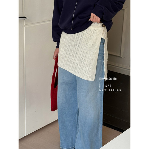 纯色镂空针织叠穿系带腰封屁帘