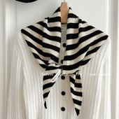 简约低调100%澳洲羊毛三角巾头巾针织条纹围巾女多功能小围脖领巾