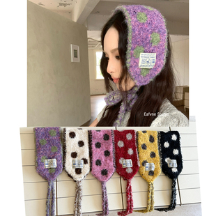 暖呼呼甜度超标韩系耳暖波点围脖耳罩女秋冬新款多用保暖护耳围巾