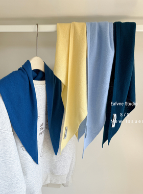 出口日本原单100%全羊毛针织三角巾秋冬纯色百搭披肩坎肩保暖护肩