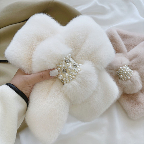 珍珠毛毛领外搭保暖仿兔毛围脖