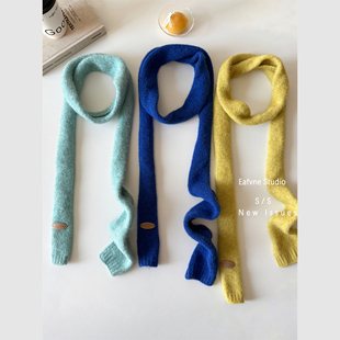 纯手工针织长条细围巾小围巾新款纯色腊肠女生拍照穿搭装饰围脖