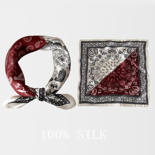佩斯利红色腰果丝巾复古方巾100%桑蚕丝真丝围巾春秋搭配包头巾