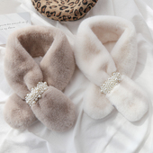 韩版 学生围脖百搭网红毛领子脖套 可爱毛毛绒仿獭兔毛围巾女秋冬季