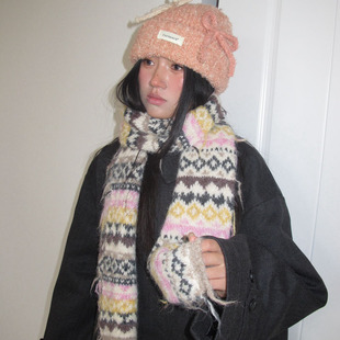 经典 围脖百搭围脖ins风围巾 复古费尔岛风羊毛混纺保暖围巾女冬季