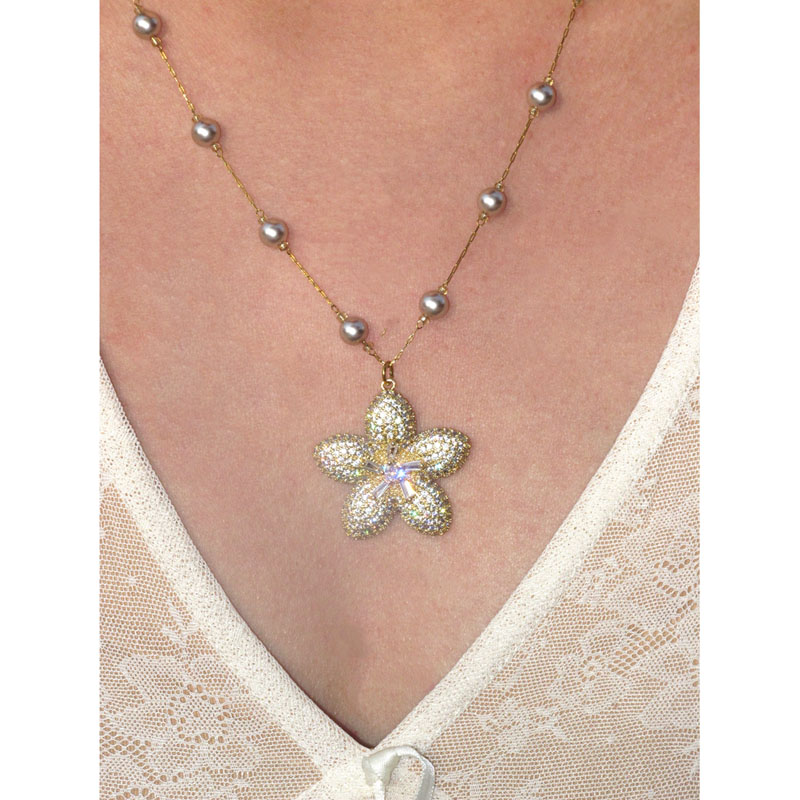 荒原原创重工樱花珍珠项链锆石巨闪百搭锁骨链女气质名媛高级项链