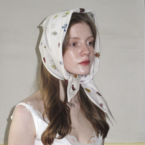 春游度假法式花朵三角巾丝巾两戴~春夏季装饰头巾田园包头丝巾女