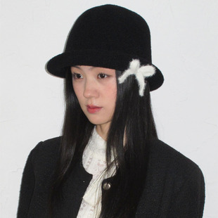 卷边设计贵气千金感蝴蝶礼帽小香风设计仿羊羔毛盆帽雅名媛赫本风